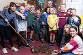 Volunteers and children who braved the shave for St Stephen's Primary School classmate Jack Davis, who is being treated for cancer, at St Stephen's Church in Oxford Road, Burnley. Photo: Kelvin Lister-Stuttard