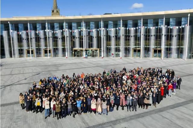 The University of Central Lancashire’s staff and students came together to celebrate International Women’s Day, uniting for a picture on the University Square, in the ‘embrace’ pose, which is linked to this year's IWD’s theme of #EmbraceEquity