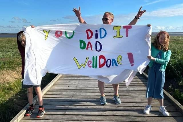 Gareth is welcomed back by his children Owen, 11, and nine-year-old Julia