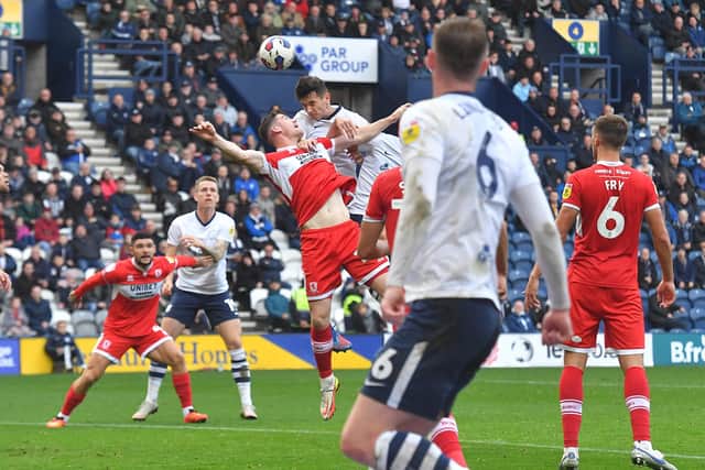 Preston North End's Jordan Storey nods the ball home to win the game.
