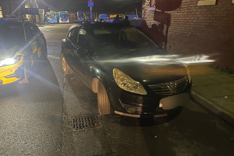This Vauxhall Corsa in Holmrook Road, Preston, was the third 'no insurance' stop of Monday night for patrol HO30.
The driver was issued with six penalty points and a £300 fine.