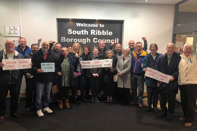 Mellor Brook residents celebrate after members of South Ribble Borough Council's planning committee reject the latest petrol station plan for their village (image courtesy of Ann Wainwright)