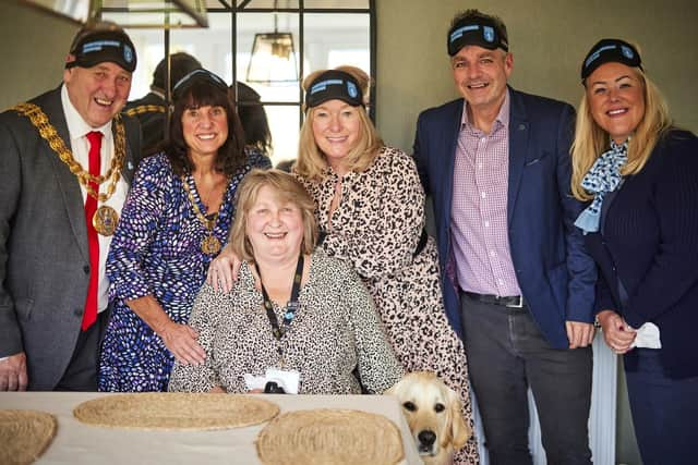 Pictured at the event (from left): Counicillor Chris Lomax, Mayor of South Ribble, Kim Lomax, Mayoress of South Ribble, Lynne Whittaker, Community Fundraising Guide Dogs, guide dog owner Sue with her dog Hero, Alan Watt, sales manager at Barratt Homes and Faye Mortimer, sales advisor for David Wilson Homes at Centurion Village