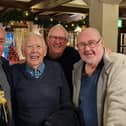 Former Burnley Express photographer Eddy Rawlinson (second from left) with Stuart Mason(left) an ex Burnley Express photographer who also worked for 
The Sunday Express  and the Daily Express,  Barry Greenwood (right) and Phil Spencer who are both ex Daily Mirror photographers.