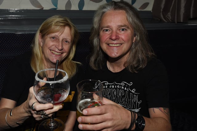 Cheers! Susan Heaton and Lee Wharton enjoying their drinks