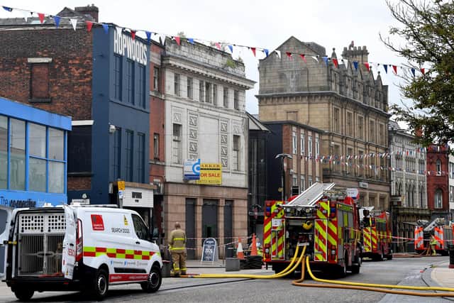 Photo Neil Cross; The aftermath of the fire at the former cinema and nightclub in Church Street, Preston
