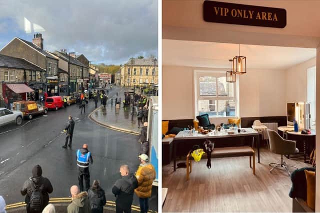 Left: the crew going through Bacup. Right: the cast's private room in the store. Credit: Baked.Cakes
