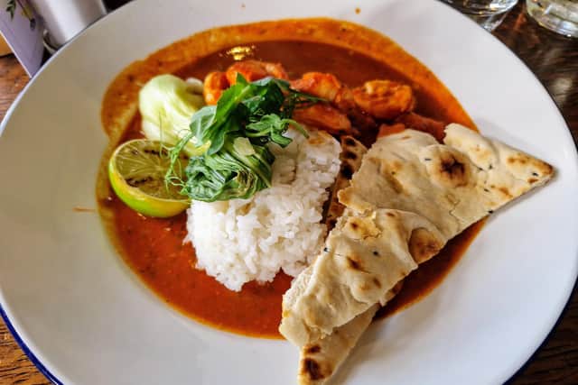 King prawn pathia in a sweet and sour sauce