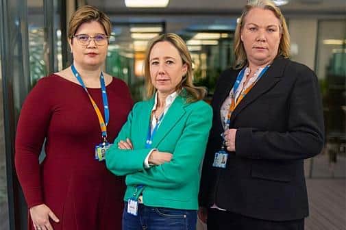 Tessa, Caroline and Esther, executives at Thames Water, featured in a new documentary called Thames Water: Inside the Crisis (Picture: BBC/Brinkworth Productions/Catherine Harte)