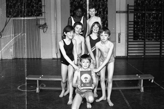Pupils from St Teresa's Primary School were a stroke ahead of their rivals when they lifted the Preston Schools' Swimming Gala trophy. The all-conquering swimmers: (back row) Natasha Archer, Martin Sturzaker, (middle) Katie Watson, Andrew Platt, Michelle Turner, Jon Clarkson, and (front) Stuart Gardner.