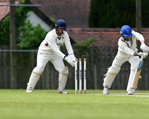 Blackpool batsman Dylan Henshall loses his wicket against F&B