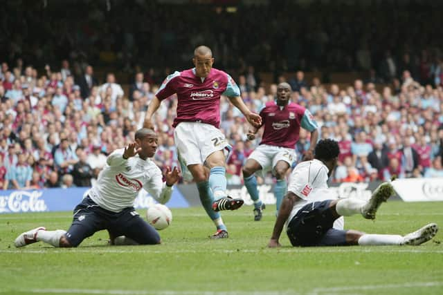 Bobby Zamora scores the only goal of the game.