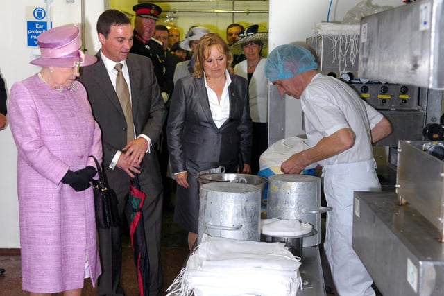 The Queen tours Singleton's Dairy, Longridge with owners Bill Riding and Tilly Carefoot, 2008