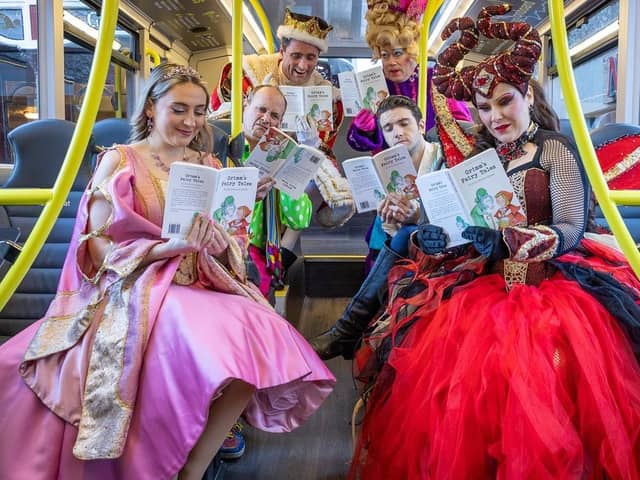 The Grand’s star-studded panto cast hopped onto a Sleeping Beauty branded double decker bus outside the theatre to officially launch this year’s literacy partnership with a sprinkling of fairytale magic from the Sleeping Beauty herself and lots of madcap antics from Steve Royle as Silly Billy!