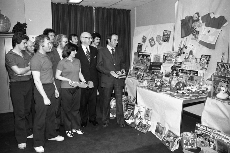 Pictured at the handing over ceremony of toys received through a collection organised by staff of Fulwood Leisure Centre, to Preston Royal Infirmary, are, left to right: staff members Mr Tommy Lonergon, Mr Paul Nichol and Mrs Ruth Duxbury; sector administratator at Preston Royal Infirmary, Mr SA Farrer (to rear of Mrs Duxbury); divisional director of social services, Preston, Mr Donald Pickering, and chairman of Preston's Leisure and Amenities committee, Coun Dennis Kehoe