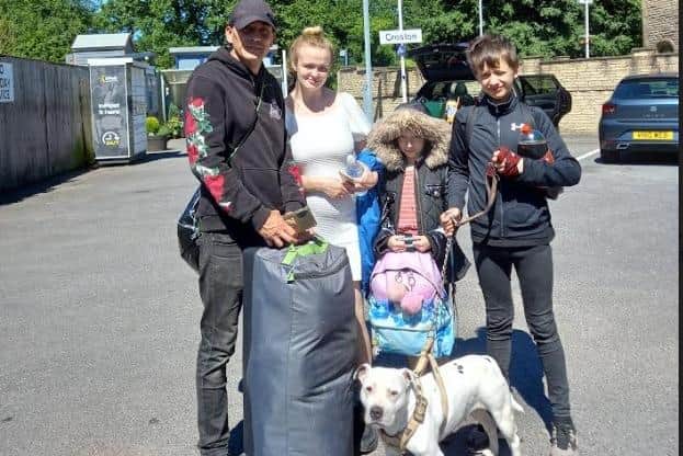 Tony, Tegan, children Anton and Abbey and dog Nitz outside Croston Station.