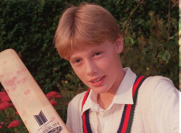 A young Andrew Flintoff shows off his batting technique in 1991