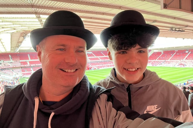 The Lancashire Post's former PNE writer Dave Seddon and son Connor inside the Riverside Stadium