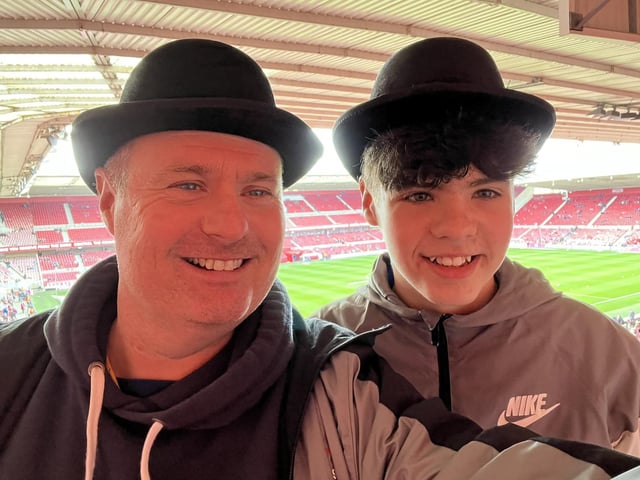 The Lancashire Post's former PNE writer Dave Seddon and son Connor inside the Riverside Stadium