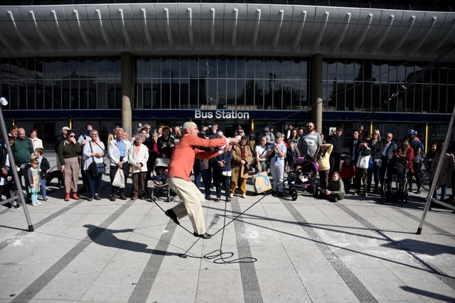 Events during the Lancashire Encounter arts festival in Preston city centreStefano Di Renzo during his Hold On act at Preston Bus Station