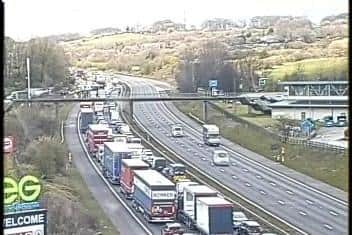 All lanes were closed on the M61 northbound after a vehicle overturned. (Credit: National Highways)
