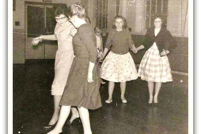 Dance at Fishwick Secondary School, Preston, in 1960 showing Miss Wade and Miss Rigby. The dance was in aid of Congo Relief.
Photo from Tony Beale arbeale.blogspot.co.uk/

