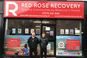 Simon Griffiths (left) and TJ French (right) outside the Red Rose Recovery Lune Street Hub in Preston, where the pair both receive support and volunteer.