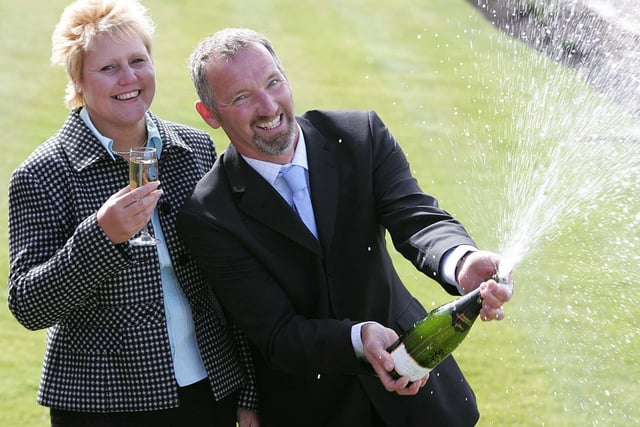 Milkman Colin Bradley, of Preesall, with wife Pauline after scooping £1.4m on the lottery in 2005