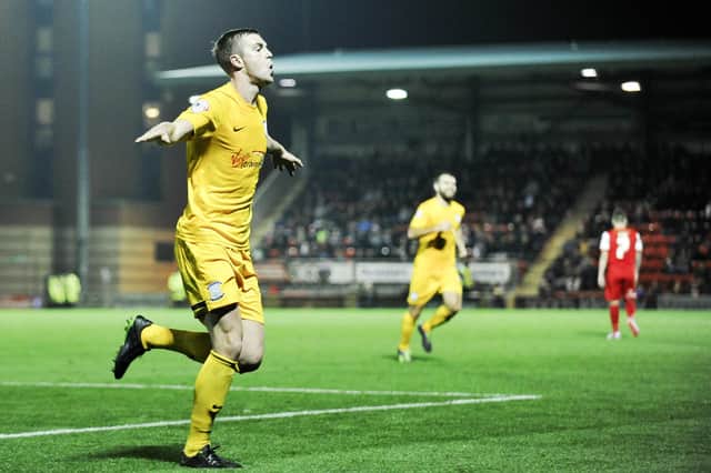 Preston North End's Paul Huntington celebrates scoring his sides second goal.