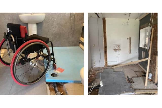 Unsuitable work done to one of the properties by rogue trader Billee Hopkinson. Hopkinson, of Tag Lane, Ingol, has been jailed for 20 months for three fraud charges which left his customers thousands out of pocket, including building a wet room with a shower tray unsuitable for his client, who used a wheelchair