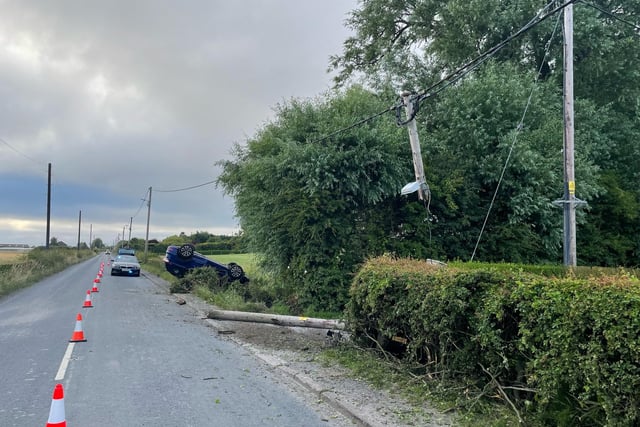 Police were called after this vehicle overturned in Shore Road, Hesketh Bank on July 8,  knocking electricity cables down.
The driver was uninjured and walked away, but tested positive for drink driving.