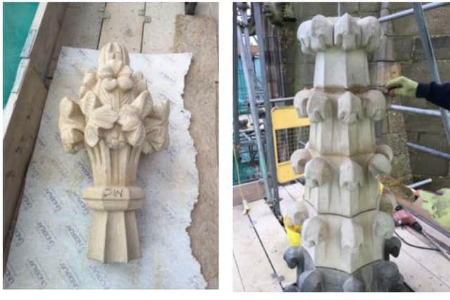 The Cathedral pinnacles under restoration. Photo by architect, Robert Harrington.