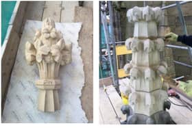 The Cathedral pinnacles under restoration. Photo by architect, Robert Harrington.