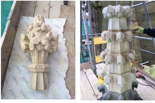 The Cathedral pinnacles under restoration. Photo by architect, Robert Harrington.