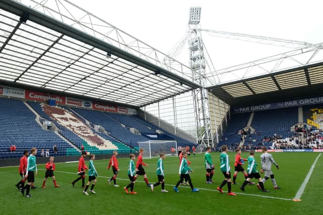 St Peter's CofE Primary and Cottam Primary take to the Deepdale pitch for the Harold Slater Shield final. Pic: John Shirras - @john_shirras