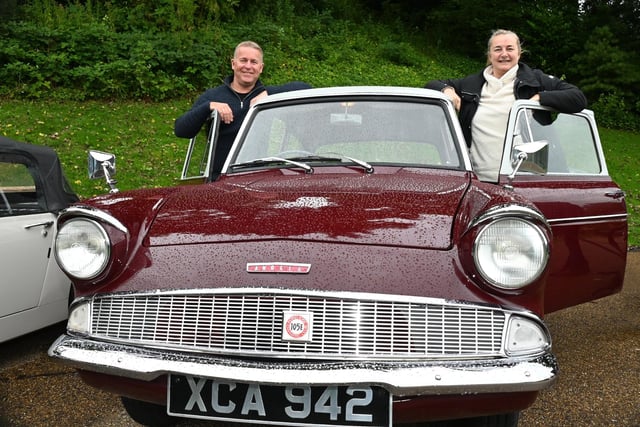 Andrew and Stephanie Gaffney with their Ford Anglia 1961