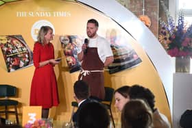 Laurel Ives and chef Steve Edwards during the Sunday Times Dish Magazine Lunch at Advertising Week Europe 2016 at Picturehouse Central on April 21, 2016 in London, England