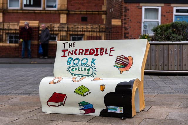 Benches on the book bench trail in Chorley as part of the What's Your Story Chorley festival