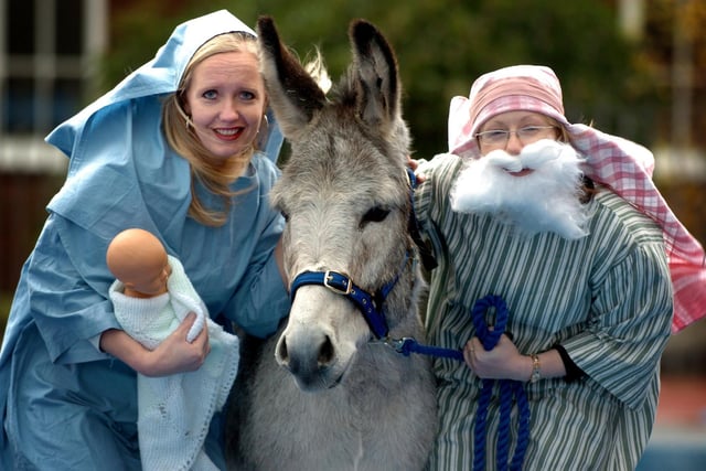 Samantha Brightcliffe and Sarah Maynard during the nativity play at Deepdale Infant School in Preston