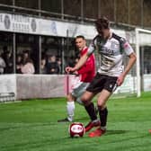 Harry Scarborough in action during Brig's 3-3 draw with FC United (photo: Ruth Hornby)