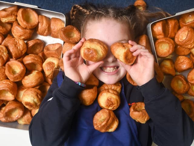 Yorkshire Pudding Day at Flakefleet Primary School. Pictured is deputy head girl Skye Taylor.