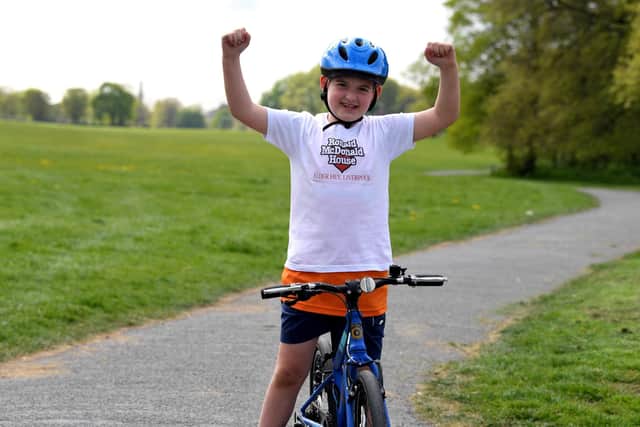 Seven year old Kai Saint has completed a triathlon, raising £1300 for Ronald McDonald House in doing so.