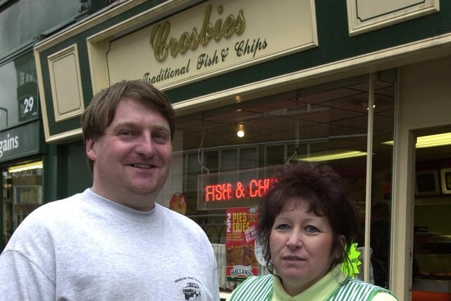 Owners Les and Sally Crosbie outside their restaurant - Crosbies chip shop, Ormskirk Road, Preston