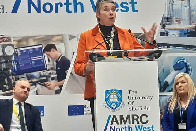 Debbie Francis OBE, Chair of the Lancashire Enterprise Partnership speaking at the launch of the Advanced Manufacturing Research Centre at Samlesbury