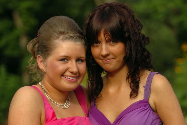 Rebecca Henderson and Gabrielle Emmett at the 2009 Penwortham Girls' High School Prom at The Pines Hotel, Clayton-le-Woods.