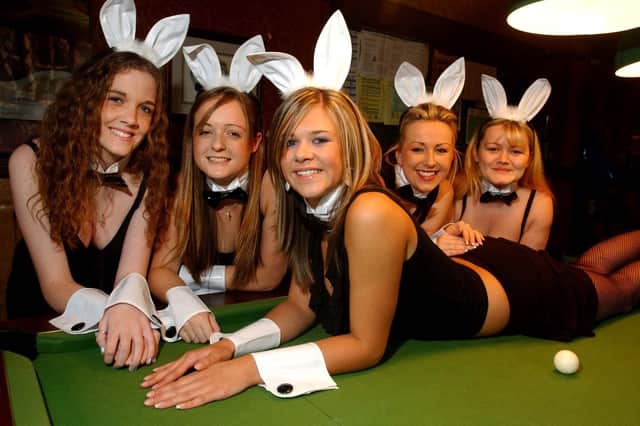 Charity bunny girls, from left, Hannah Dixon, Joanna Gillespie, Charlotte Elliott, Michelle Sowerby, and Kelly Bennett, at the Anchor pub in Hutton, raising money for Help a Local Child