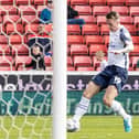 Preston North End striker Emil Riis scores against Barnsley at Oakwell