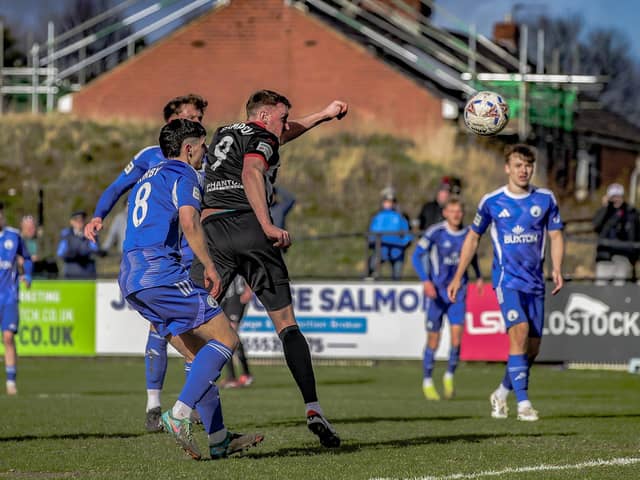 Jack Sampson gives Chorley the lead against Buxton at Victory Park (photo: David Airey/dia_images)