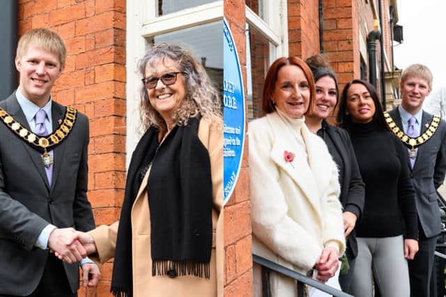Left: The Mayor of Preston Neil Derby with Patricia Harrison, Chair of Friends of Winckley Square, and right, with Tracey Whalley, Abbie Summers and Hayley Sutton from FWP.