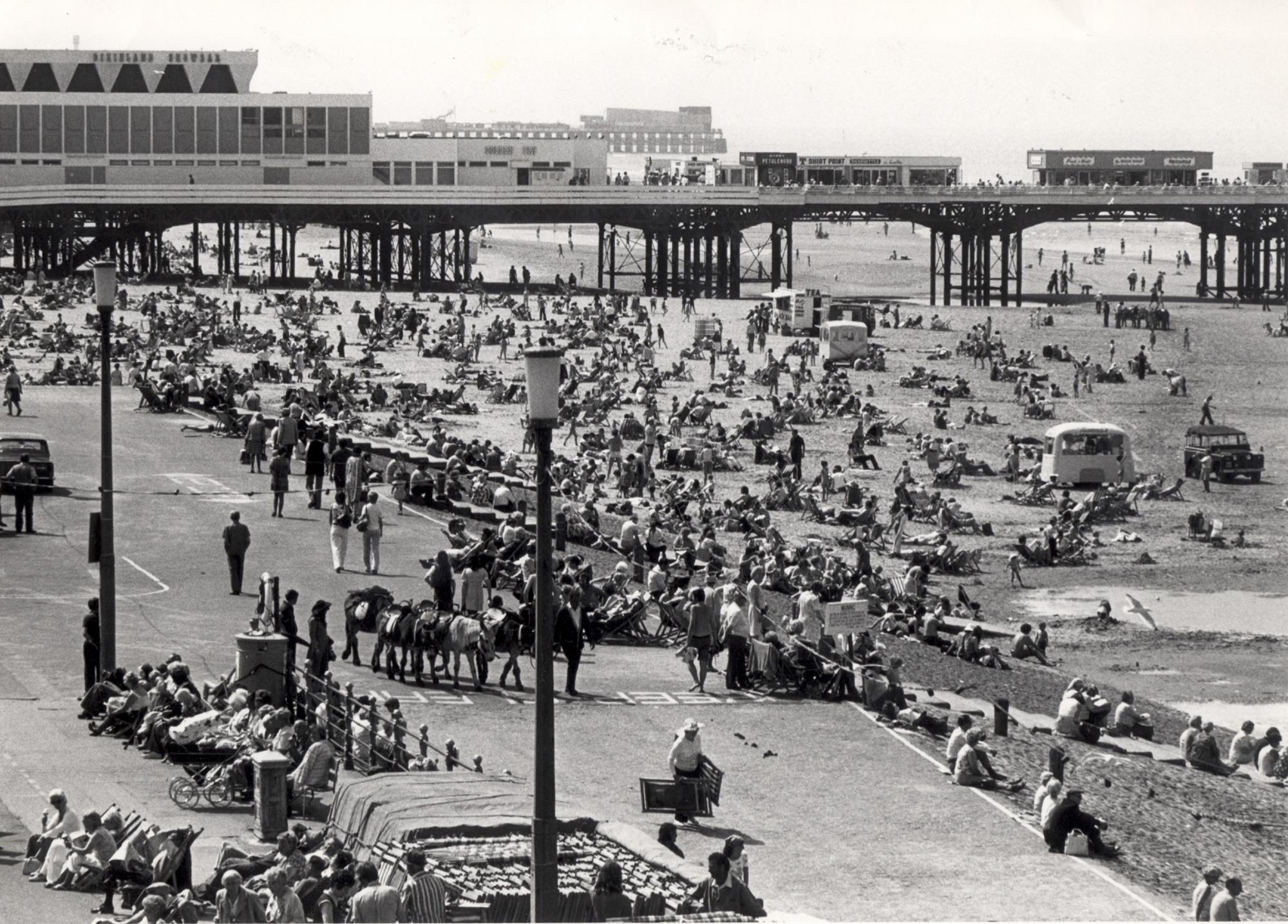 A scene of Blackpool beach in the middle of the most memorable heatwave on record in 1976